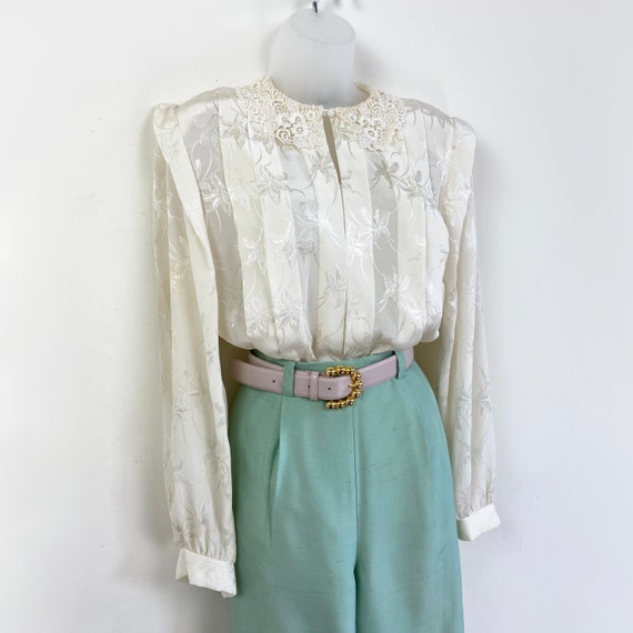 80s cream floral burnout blouse with lace collar,… - image 8