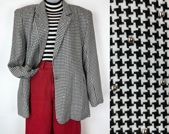 90s vintage black and white studded houndstooth blazer, Medium Large, Women's Blazer, 90s Plaid Blazer, 90s Houndstooth Blazer, Silver Studs