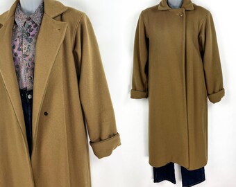Gabardina de lana larga de color oliva tostado camel de los años 90 de Calvin Klein Talla 6 Abrigo de invierno de los años 90 Gabardina de lana Abrigo de lana pesado