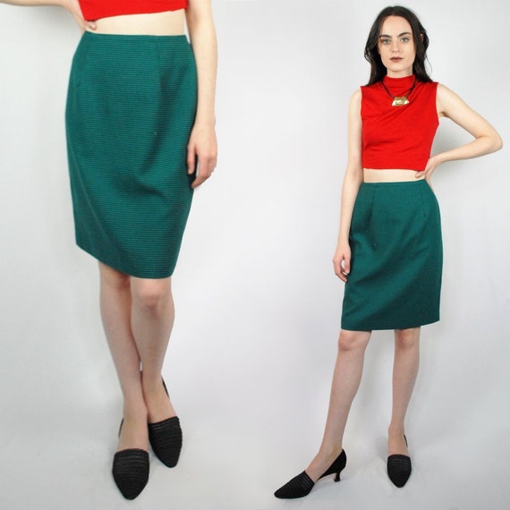 Emerald green skirt / green houndstooth skirt / g… - image 1