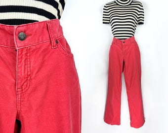 90s vintage coral pink red corduroy low rise bootcut trousers by L.L. BEAN Size 4, 30 inch waist Y2K Jeans 2000s Bootcut Jeans