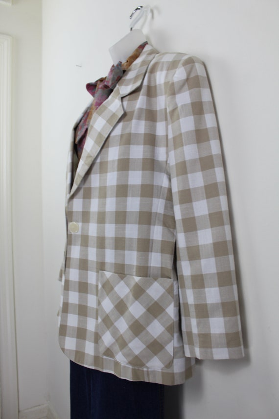 90s vintage beige and white box plaid blazer, Siz… - image 5