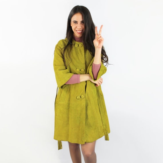 60s calfskin suede peacoat / 60s suede coat / oliv