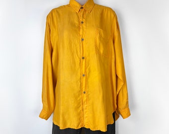 90s vintage buttercup yellow silk short sleeve blouse One Size Large XL, Yellow Silk Blouse 90s Silk Top, Normcore, Office, 90s Aesthetic