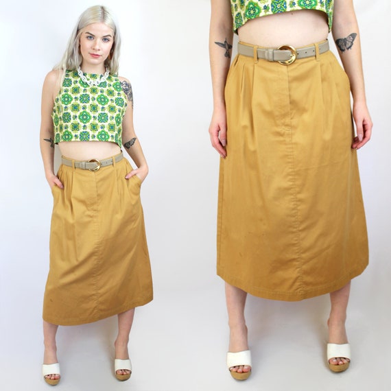 90s mustard cotton maxi pencil skirt, Size 12, 29… - image 1