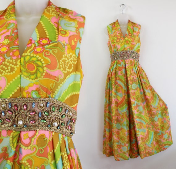 60s Vintage orange swirl Psychedelic Palazzo Jumps
