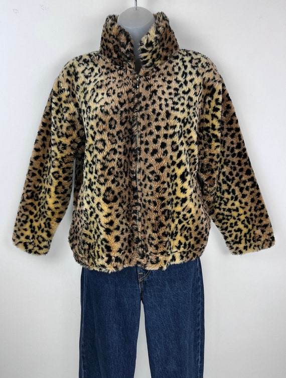 90s vintage leopard print faux fur coat Medium VE… - image 4