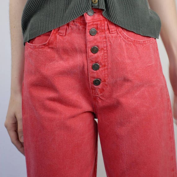 Coral pink high waist high rise button fly jean, … - image 3