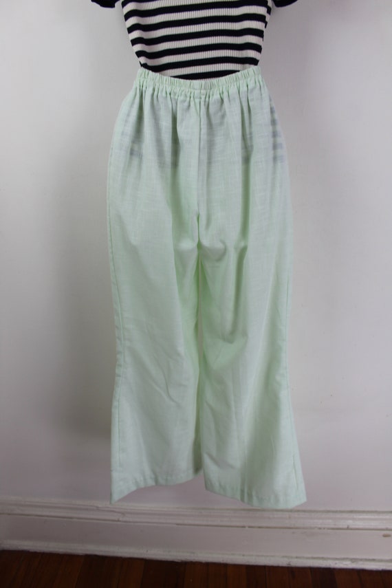 70s vintage pale celadon green wide leg trousers,… - image 6