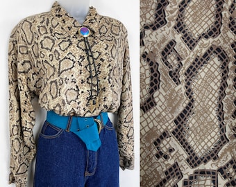 90s snake print silk oversize blouse, Country Western, Southwestern, 90s Silk Blouse, Unisex Silk Blouse, Reptile Print, Festival Outfit