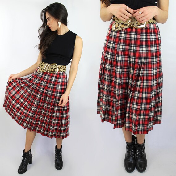 midi skirt plaid pleated skirt