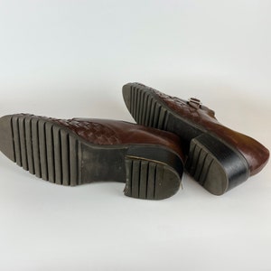 90s vintage brown woven leather Oxfords with buckle Size 7.5 Shoe Brown Woven Loafers Buckle Oxfords Light Academia Collegiate Pilgrim Shoes image 6
