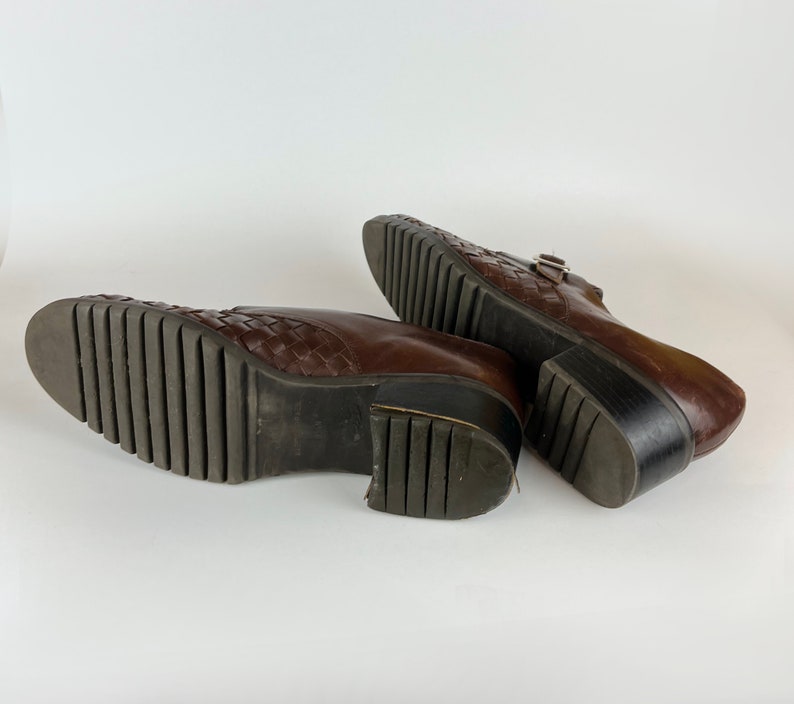 90s vintage brown woven leather Oxfords with buckle Size 7.5 Shoe Brown Woven Loafers Buckle Oxfords Light Academia Collegiate Pilgrim Shoes image 6