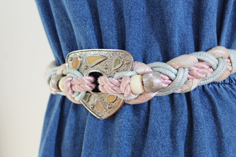 80s Vintage Rope Belt Pastel Rope Belt With Silver Etsy