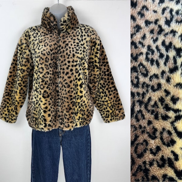 90s vintage leopard print faux fur coat Medium VEGAN Fur Coat Burning Man Yellowstone Beth Dutton Festival Outfit Afropunk Animal Print Coat