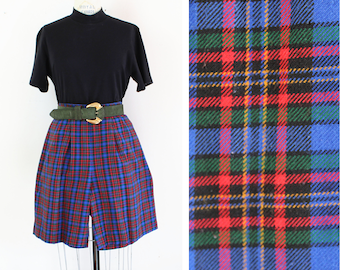 90s VINTAGE Tartan plaid bermudas, Size 8, 28 inch waist, Blue and Red, Bermuda Shorts, High Waist Shorts, 90s Aesthetic, Normcore VSCO