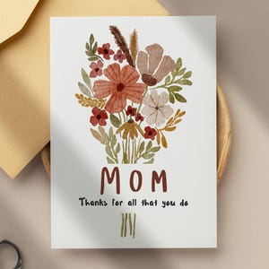 Minimalist Mother’s Day Card – Printable Floral Card for Mom, 5x7 Digital Download, Flat & Folded Versions Included, Birthday Gift for Mom