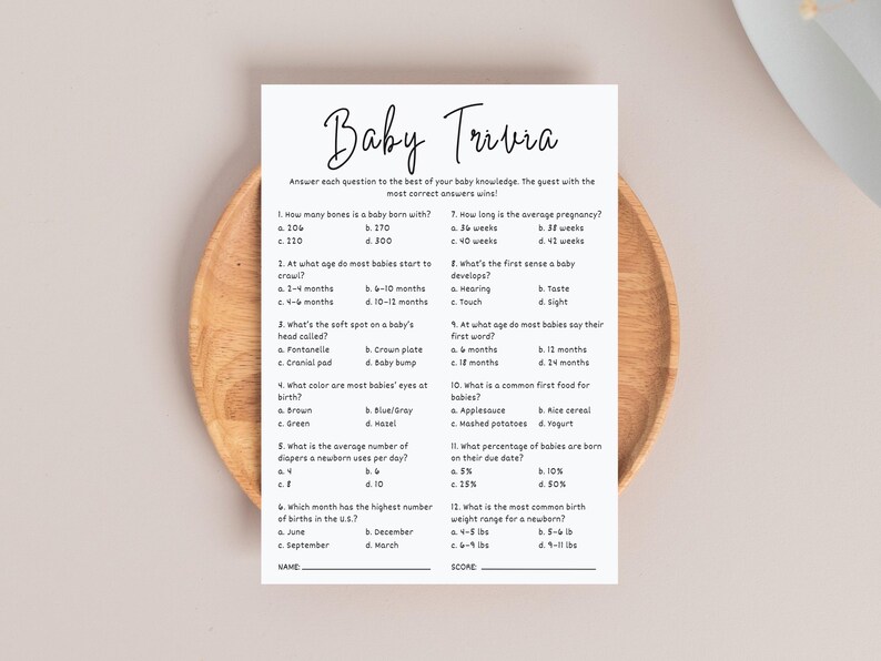 Baby Shower Trivia Game: Printable Party Game (digital Download) - Etsy