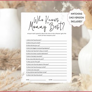Who Knows Mommy Best Baby Shower Game:  | How Well Do You Know Daddy or Mommy, Baby Shower Games Printable Editable Template