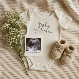 Neutral Boho Ultrasound Pregnancy Announcement: Editable Canva Template (Digital Download