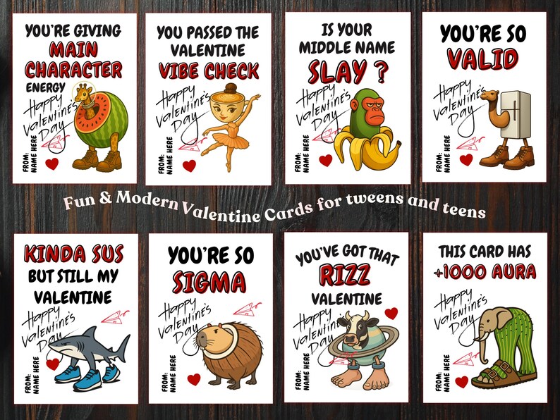 Brainrot Valentines Printable, Funny Meme Valentine Cards for Tweens ...