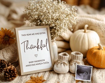 Thanksgiving Pregnancy Announcement Fall Digital Baby Announcement Personalized Extra Thankful