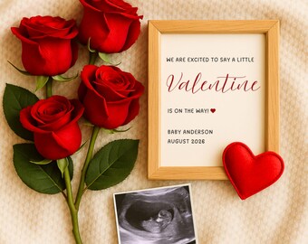Valentine's Day Pregnancy Announcement Canva Template: Little Valentine On The Way (Digital Download)