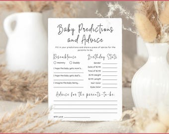 Baby Shower Predictions Card, Advice for Parents (Printable Template)