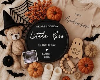 Halloween Pregnancy Announcement: Gender Neutral Baby Reveal (Digital Template)
