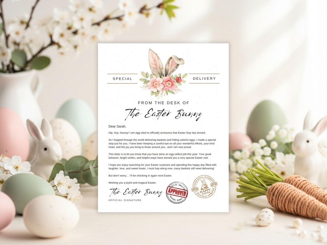 Editable Easter Bunny Letter • Printable Kids Note (digital Download ...