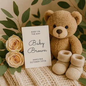 Neutral Baby Announcement: Social Media Pregnancy Reveal Canva Template (Digital Download)
