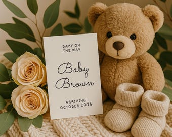 Neutral Baby Announcement: Social Media Pregnancy Reveal Canva Template (Digital Download)