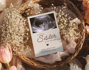 Bearbeitbare kleine Schwester Schwangerschaftansage Floral Canva Vorlage (Digitaler Download)