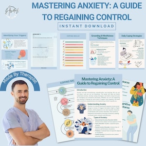 Regain Calm & Control Anxiety Relief Workbook, Therapist Created Self-Help Guide, CBT and Mindfulness Worksheets, Instant Download workbook