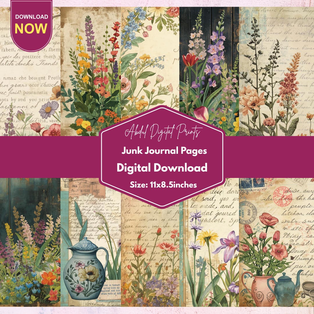 Spring Garden Junk Journal Kit, 66 Printable Vintage Ephemera Pages PDF ...