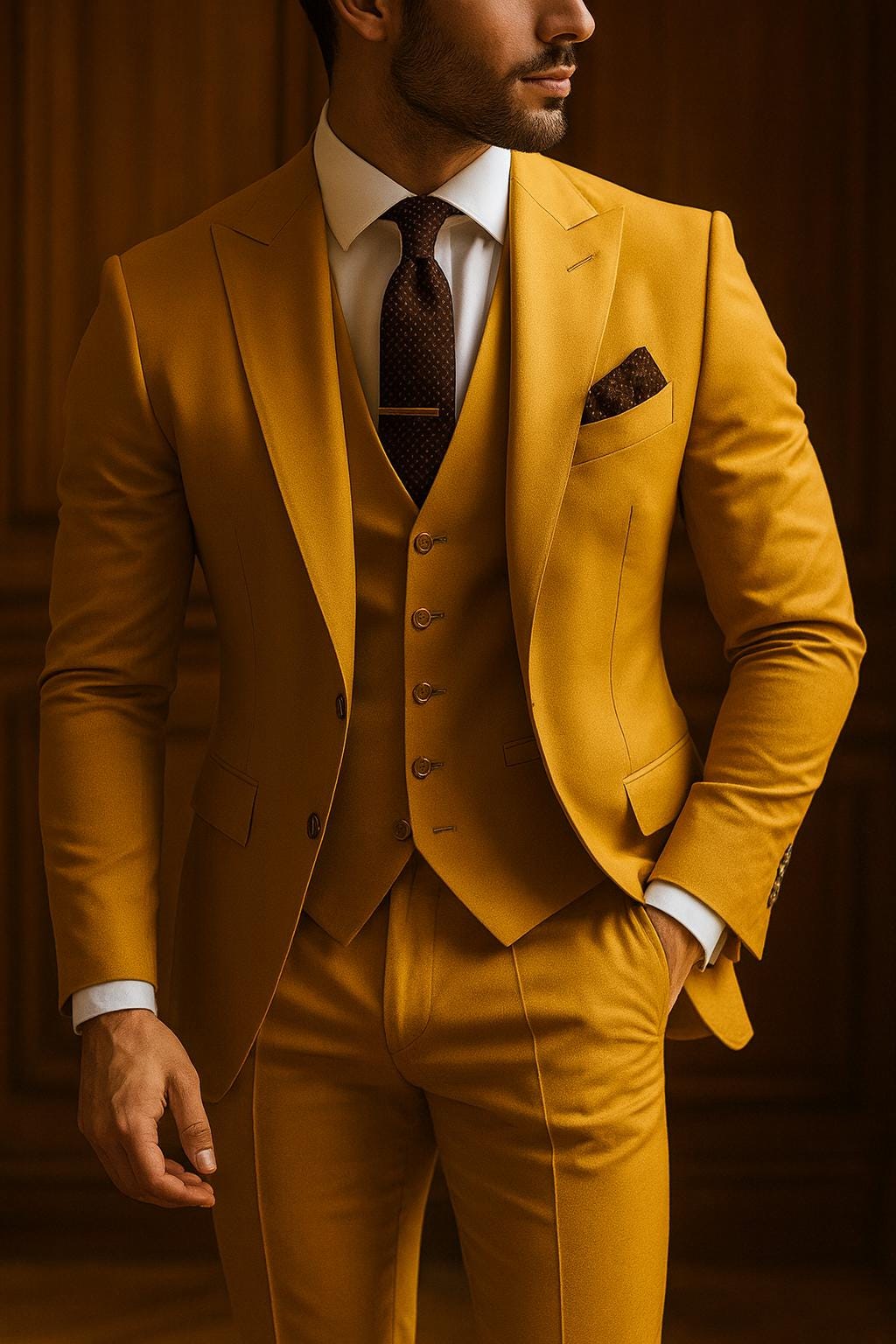 Blazer Tenue Moutarde Costume Homme, Jaune Moutarde, Veste, Gilet