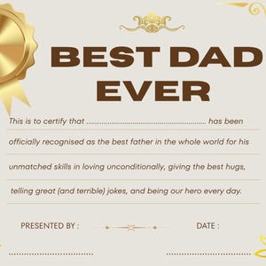 Best Dad Ever Certificate | Father&#39;s day Gift