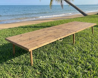 Large Outdoor Table, Handmade Wood Table, Foldable Low Table, 90"x28" Picnic Table, Camping Table, Garden Party Table, Boho Rustic Table