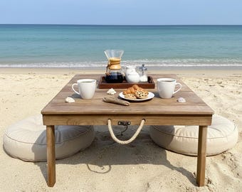 Minimalist Low Coffee Table, Small Foldable Picnic Table, Low Seat Coffee Table, Handcrafted Outdoor Table, Portable Minimalist Table