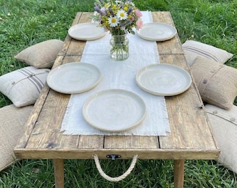 Tavolo da festa per esterni, tavolo basso pieghevole con seduta, tavolo in legno artigianale, tavolo per intrattenimento 44"x22", tavolo da pranzo boho, tavolo per feste