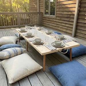 Farmhouse Low Table 60"x28", Rustic Wood Floor Dining Table, Boho Foldable Picnic Table, Portable Handmade Table, Toddler Low Seat Table