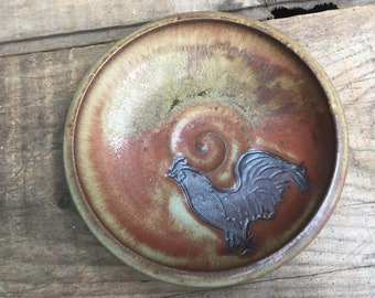 Small Dish with Rooster in Rust