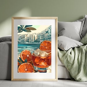 Cocktail Art Print, Summer Orange Drink Wall Decor