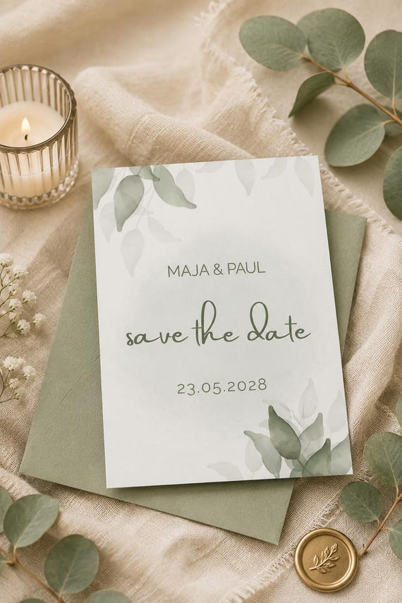 Save the Date Karte | Hochzeit Greenery | Canva Vorlage | Digitaler Download | Eukalyptus Hochzeit | Editable Template