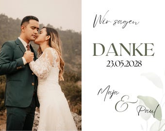 Danksagungskarte Hochzeit Greenery | Personalisierte Dankeskarte mit Foto | Eukalyptus Design | Digitaler Download
