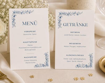 Menü- & Getränkekarte Hochzeit personalisiert | Florale Hochzeitspapeterie | Elegantes Hochzeitsmenü