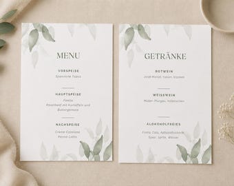 Menükarte Hochzeit | Greenery Eucalyptus Design, Personalized (Digital Download)