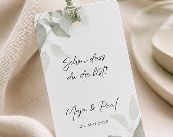 Gastgeschenk Anhänger Hochzeit | Greenery Design, Digital Download