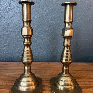 Vintage Brass Candlesticks Pair 9.5” Victorian or Beehive style