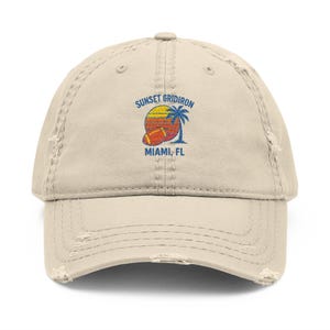 Miami Sunset Gridiron Cap | Retro Florida Football Hat | Vintage Palm Tree Aqua Orange Sunset Game Day Adjustable Sports Cap